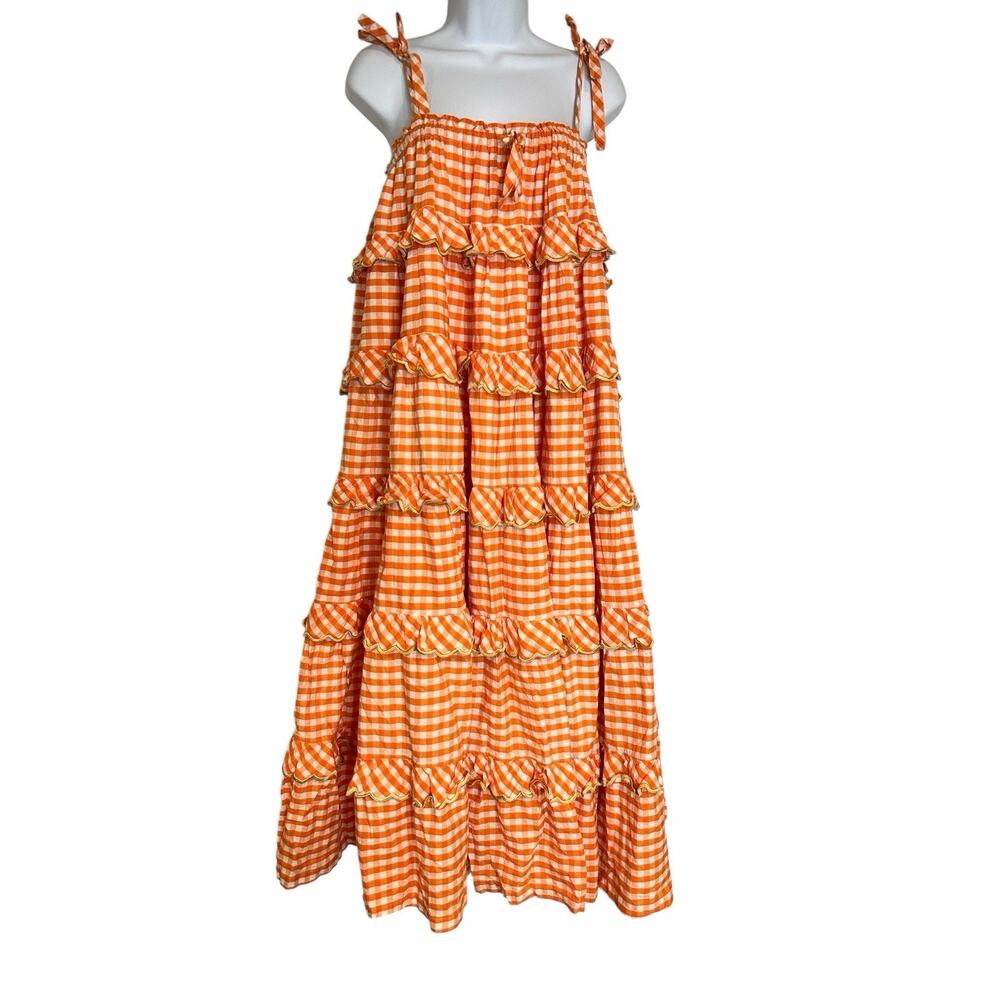 Innika Choo Avens Scalloped Gingham Midi Maxi Dress Cotton ONE SIZE Iva Biigdres